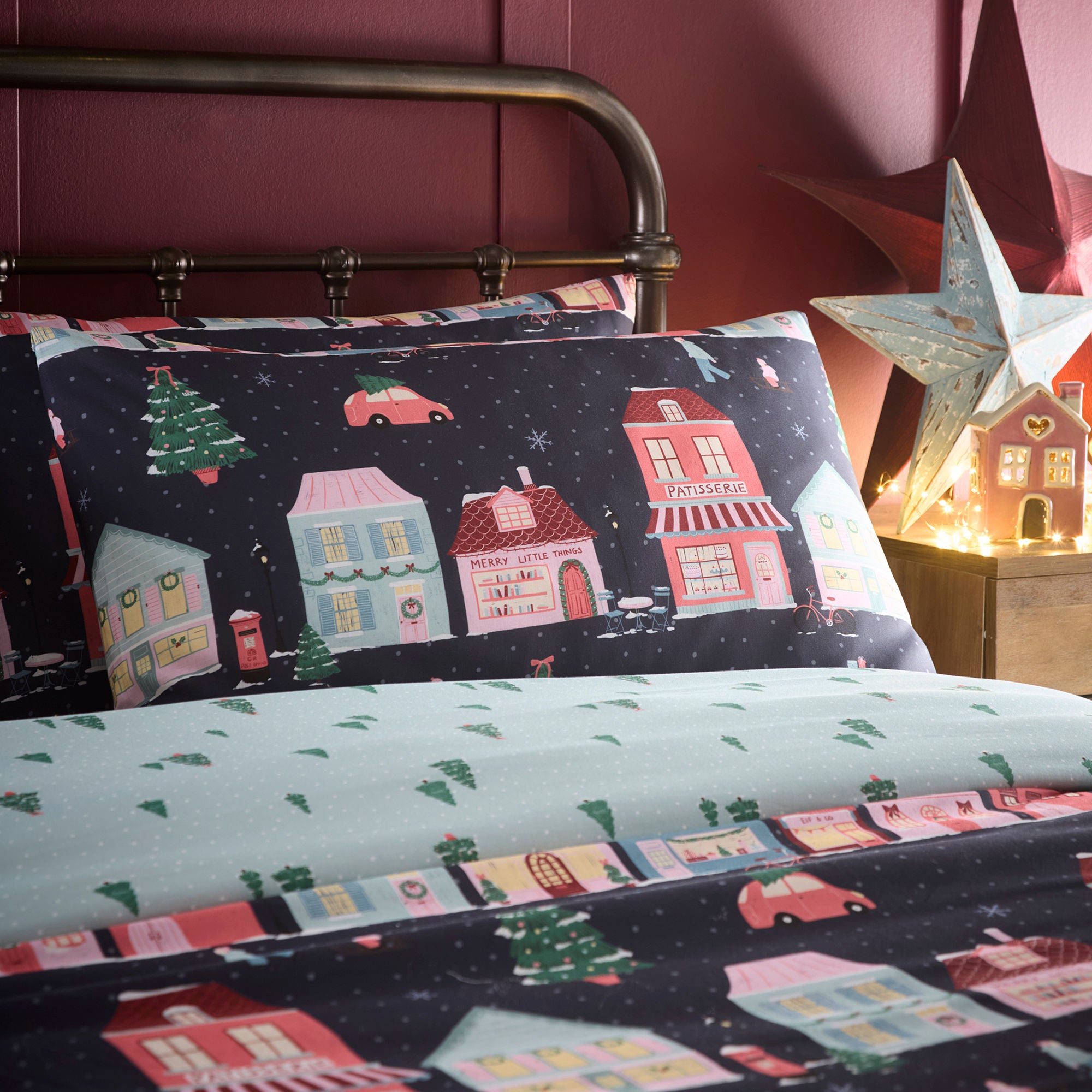 Christmas Houses Duvet Cover Set in Navy - Duvet Cover Set - Fusion