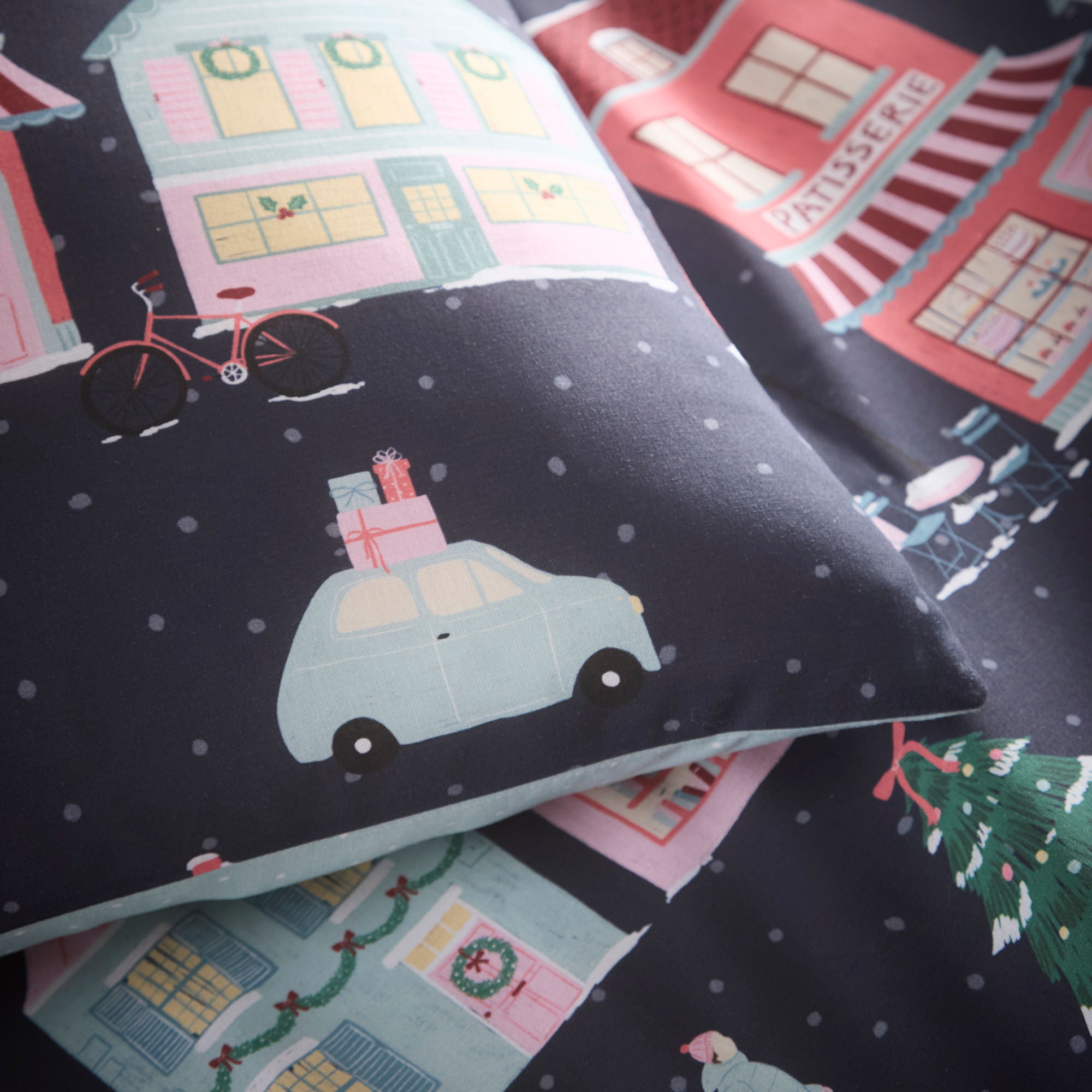 Christmas Houses Duvet Cover Set in Navy - Duvet Cover Set - Fusion