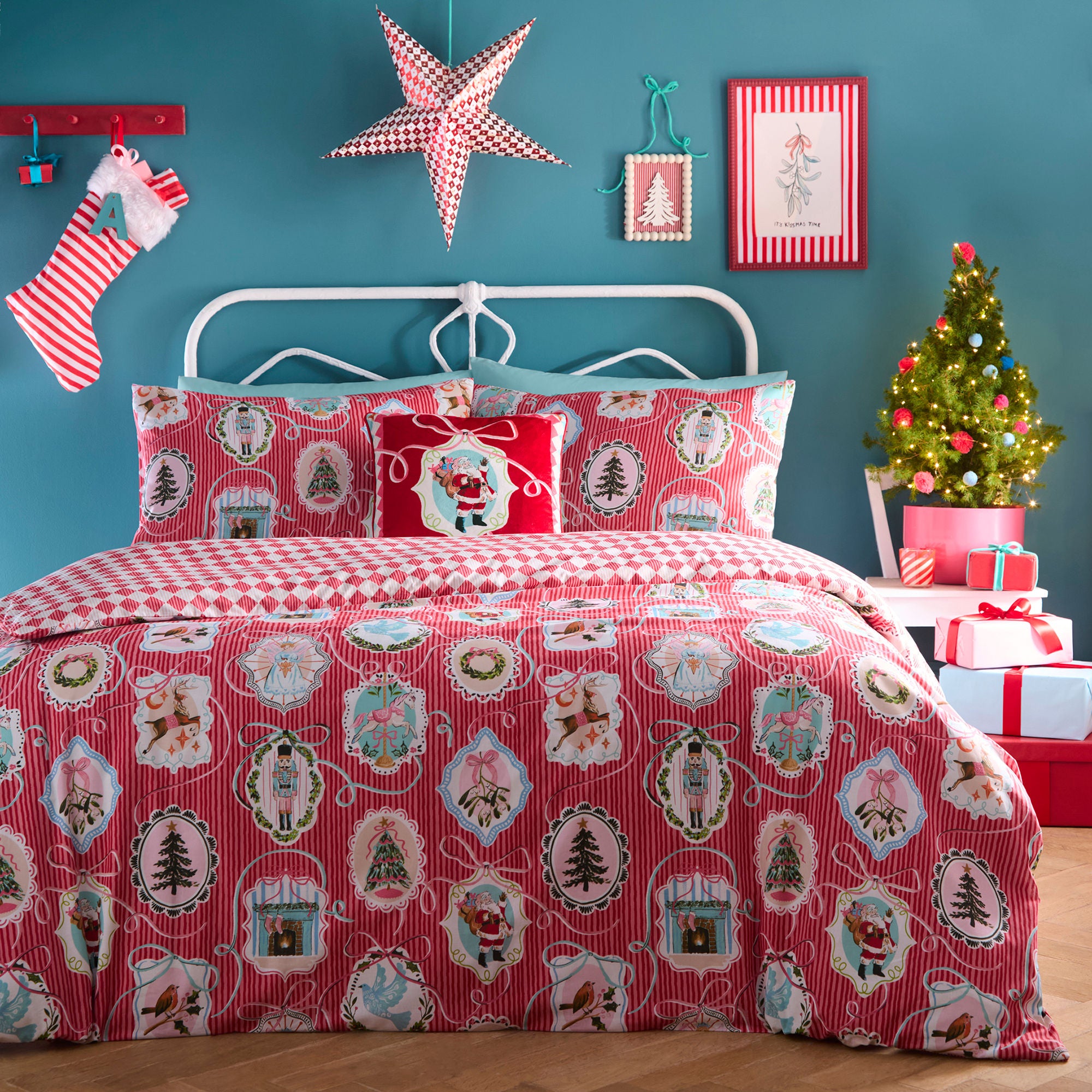 Christmas Vintage Frames Cushion in Red 43 x 43cm - Cushion - Fusion