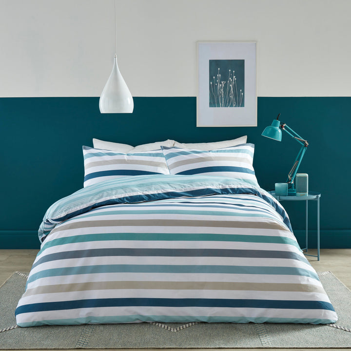 Carlson Stripe Duvet Cover Set by Fusion in Teal - Duvet Cover Set - Fusion