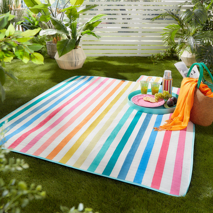 picnic tarp Carlson Stripe Picnic Blanket in Multicolour 135 x 150cm – Ulster Weavers