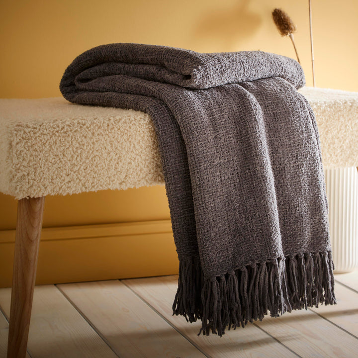 Chenille Throw by Appletree Loft in Charcoal 130 x 180cm - Throw - Appletree Loft