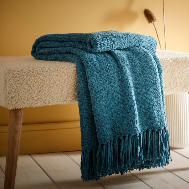 Chenille Throw by Appletree Loft in Teal 130 x 180cm - Throw - Appletree Loft