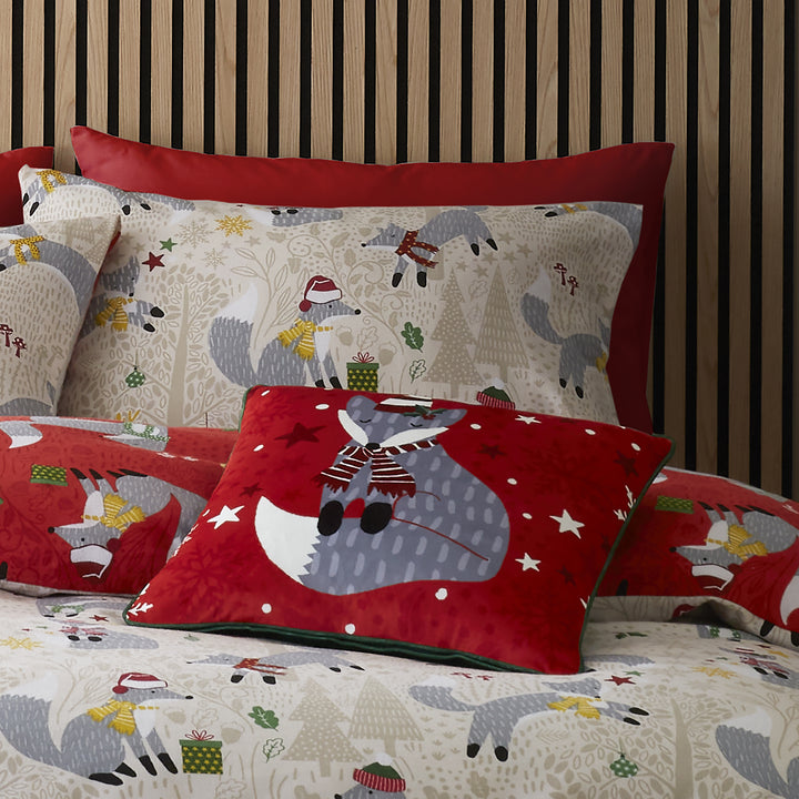 Christmas Foraging Fox Cushion by Fusion in Multi 43 x 43cm - Cushion - Fusion