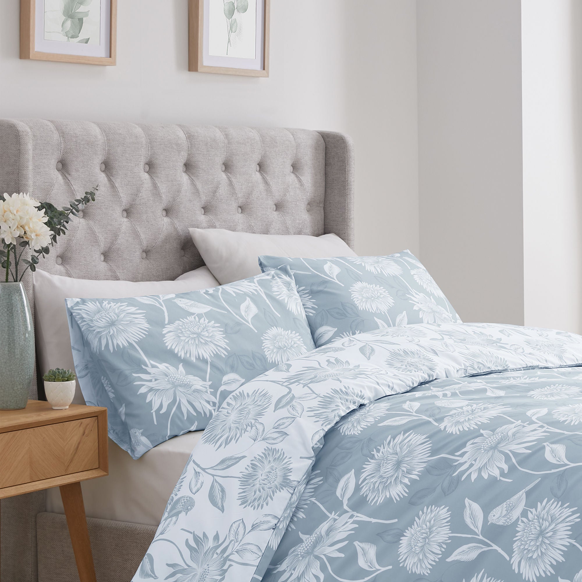 Chrysanthemum Duvet Cover Set by Dreams & Drapes Design in Blue - Duvet Cover Set - Dreams & Drapes Design