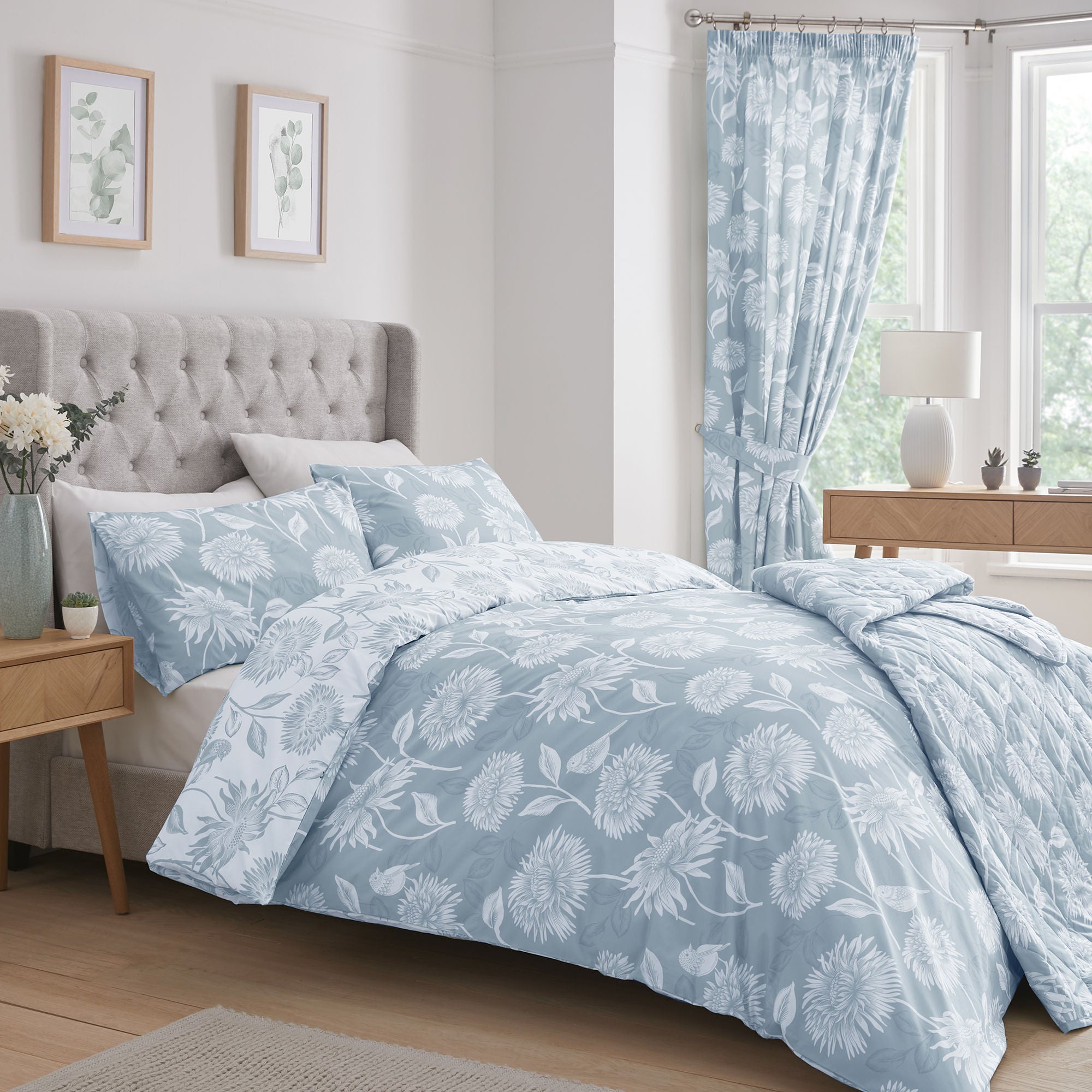 Chrysanthemum Duvet Cover Set by Dreams & Drapes Design in Blue - Duvet Cover Set - Dreams & Drapes Design
