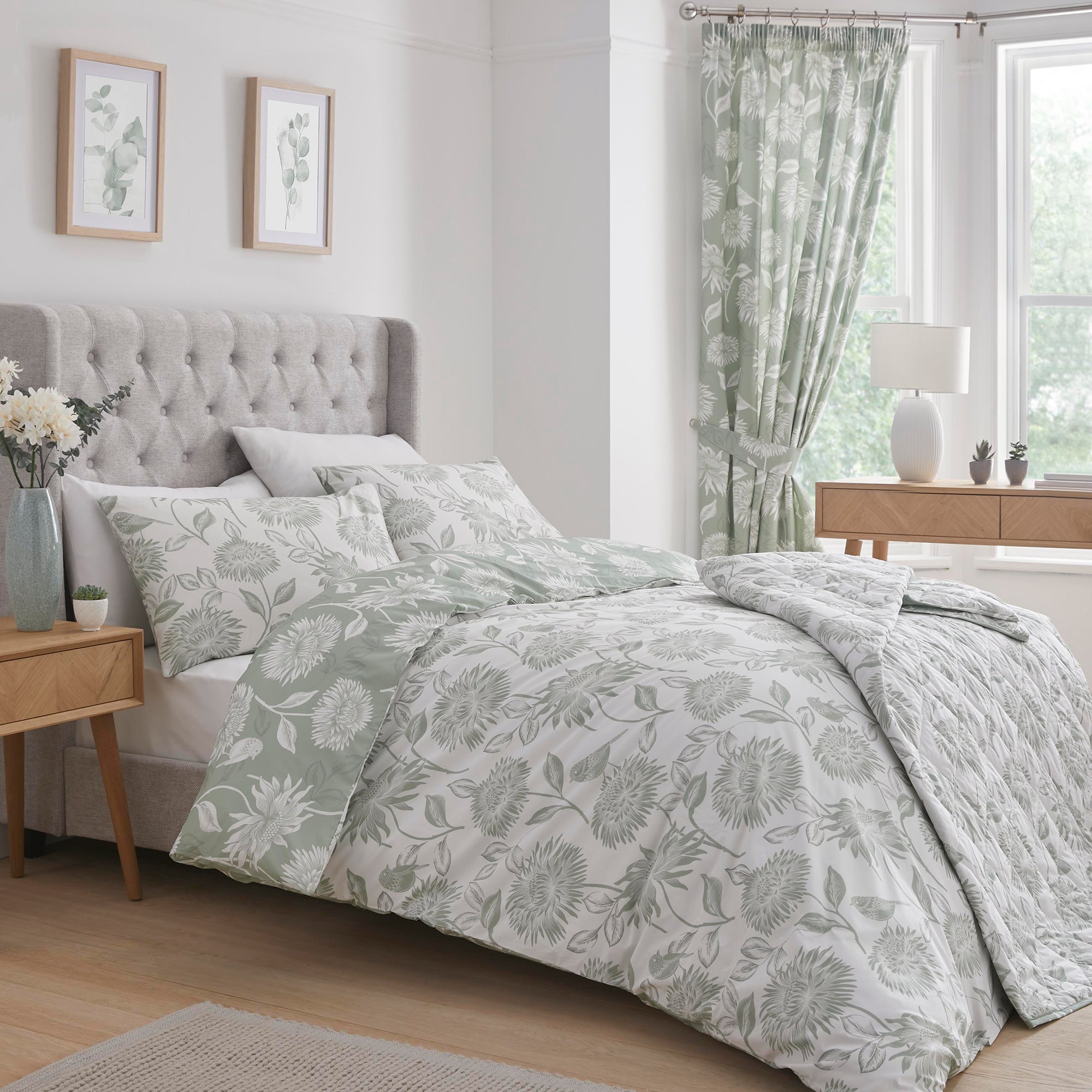 Chrysanthemum Duvet Cover Set by Dreams & Drapes Design in Green - Duvet Cover Set - Dreams & Drapes Design