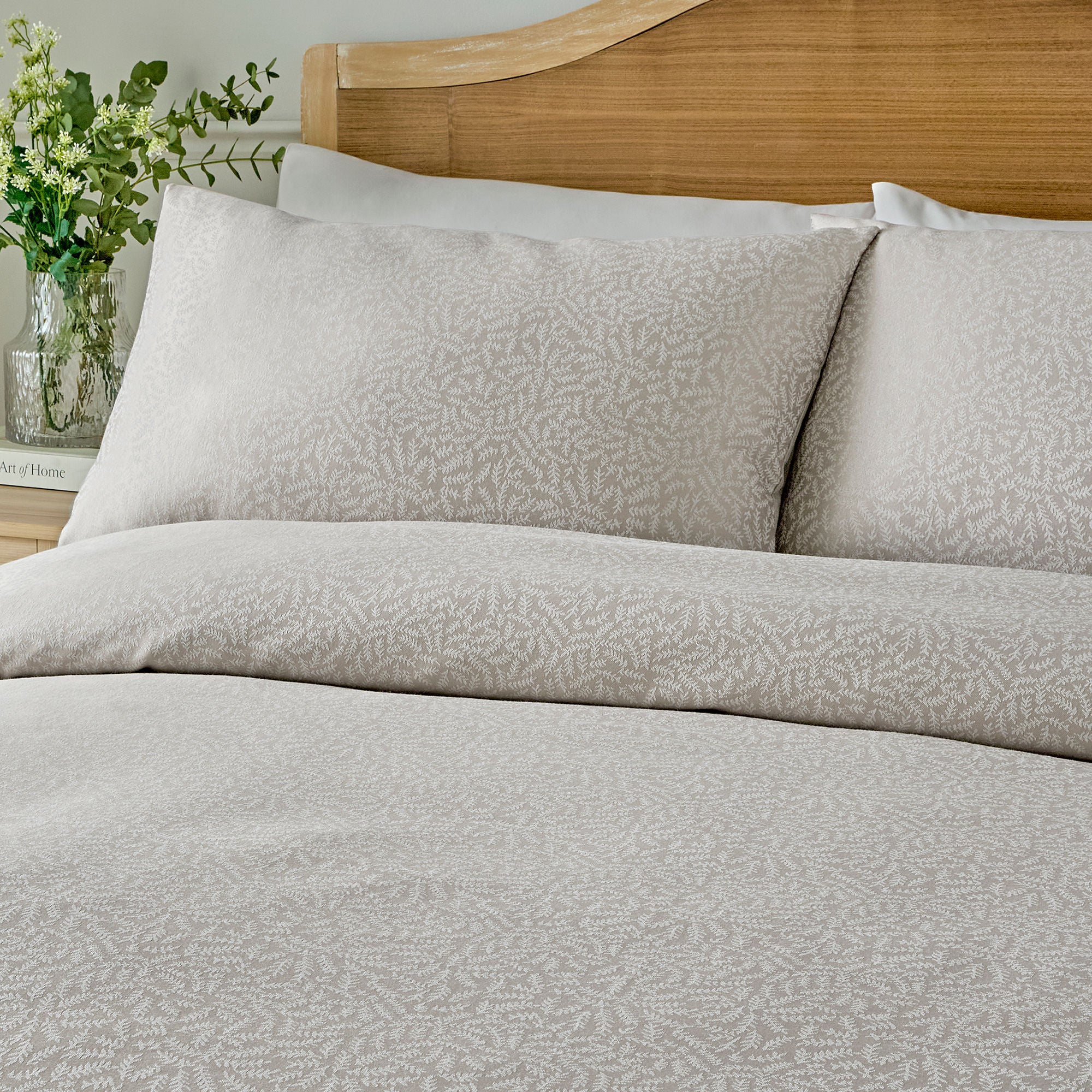 Ditsy Leaf Jacquard Duvet Cover Set in Natural - Duvet Cover Set - D & D Woven