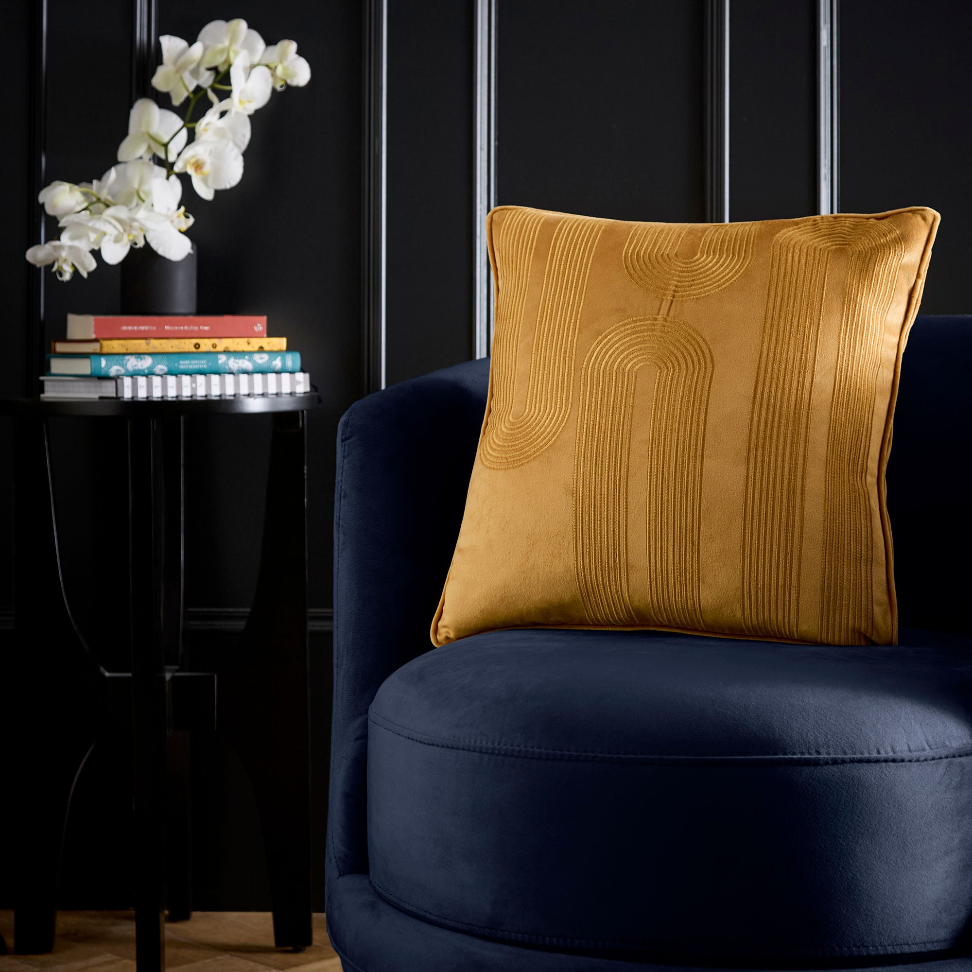 Diva Embroidery Cushion in Ochre 43 x 43cm