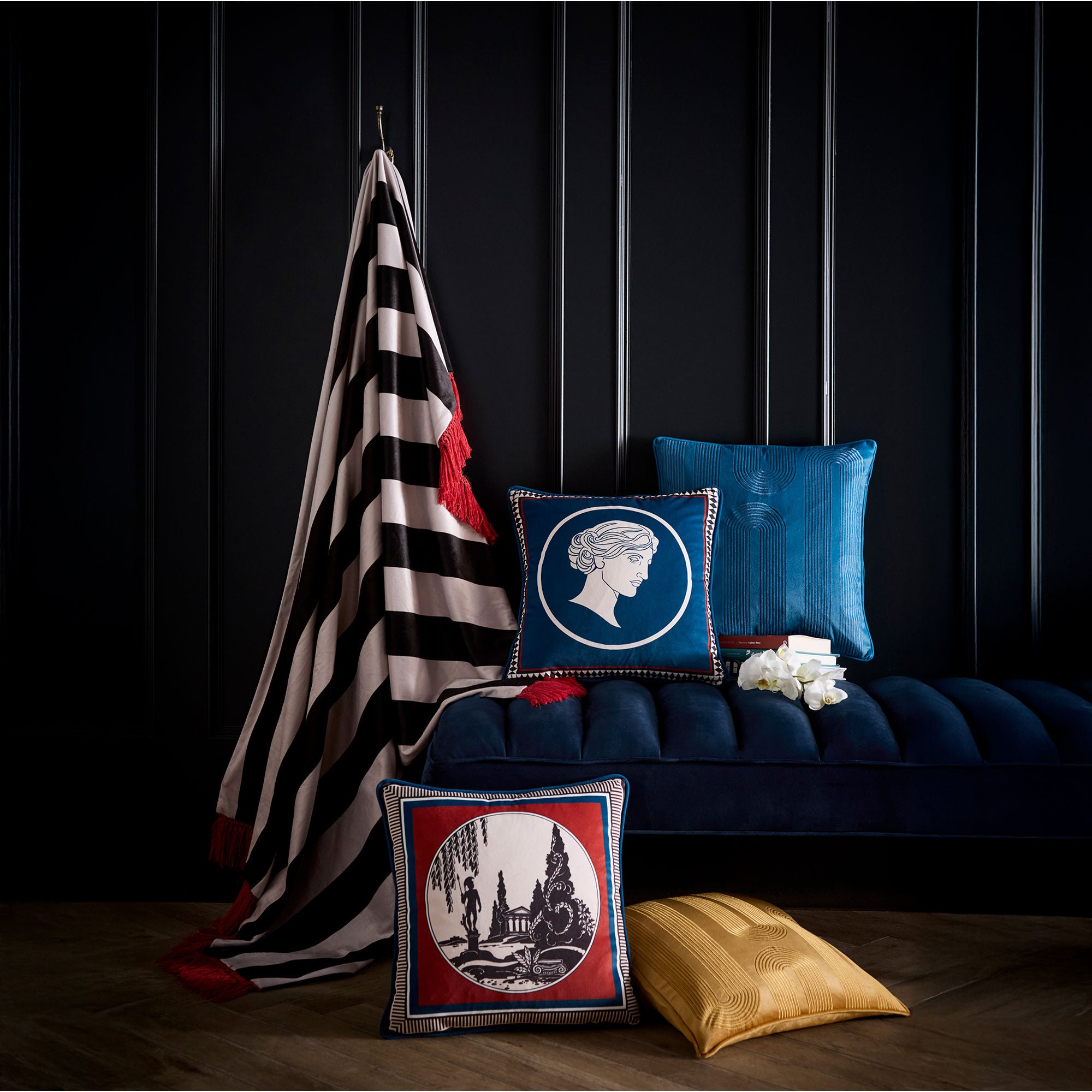 Diva Embroidery Cushion in Ochre 43 x 43cm