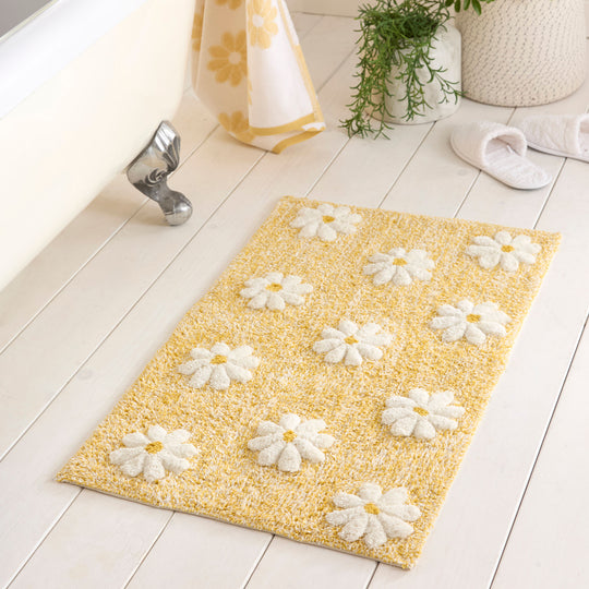 Daisy Floral Bath Mat in Ochre 50 x 80cm