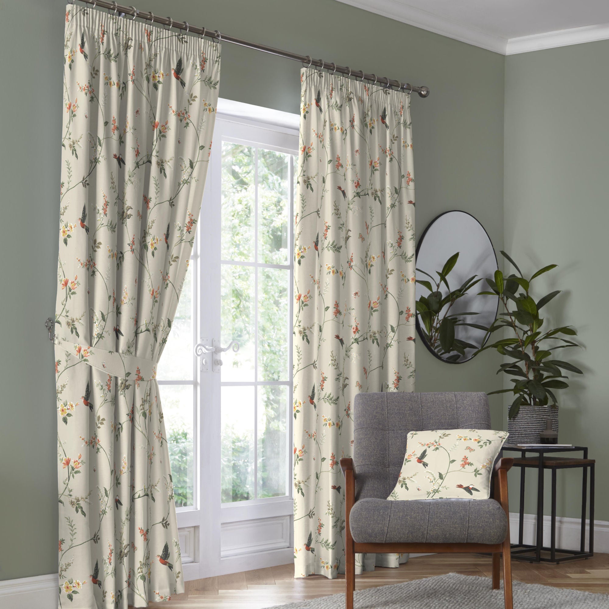 Darnley Pair of Pencil Pleat Curtains With Tie-Backs by Dreams & Drapes in Coral/Natural - Pair of Pencil Pleat Curtains With Tie-Backs - Dreams & Drapes Curtains