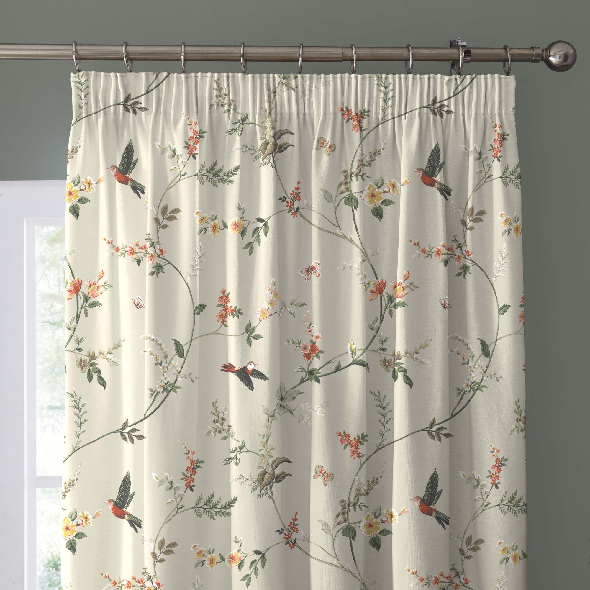 Darnley Pair of Pencil Pleat Curtains With Tie-Backs by Dreams & Drapes in Coral/Natural - Pair of Pencil Pleat Curtains With Tie-Backs - Dreams & Drapes Curtains