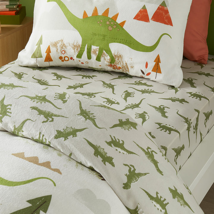 Dino 25cm Fitted Bed Sheet by Bedlam in Green Single - 25cm Fitted Bed Sheet - Bedlam