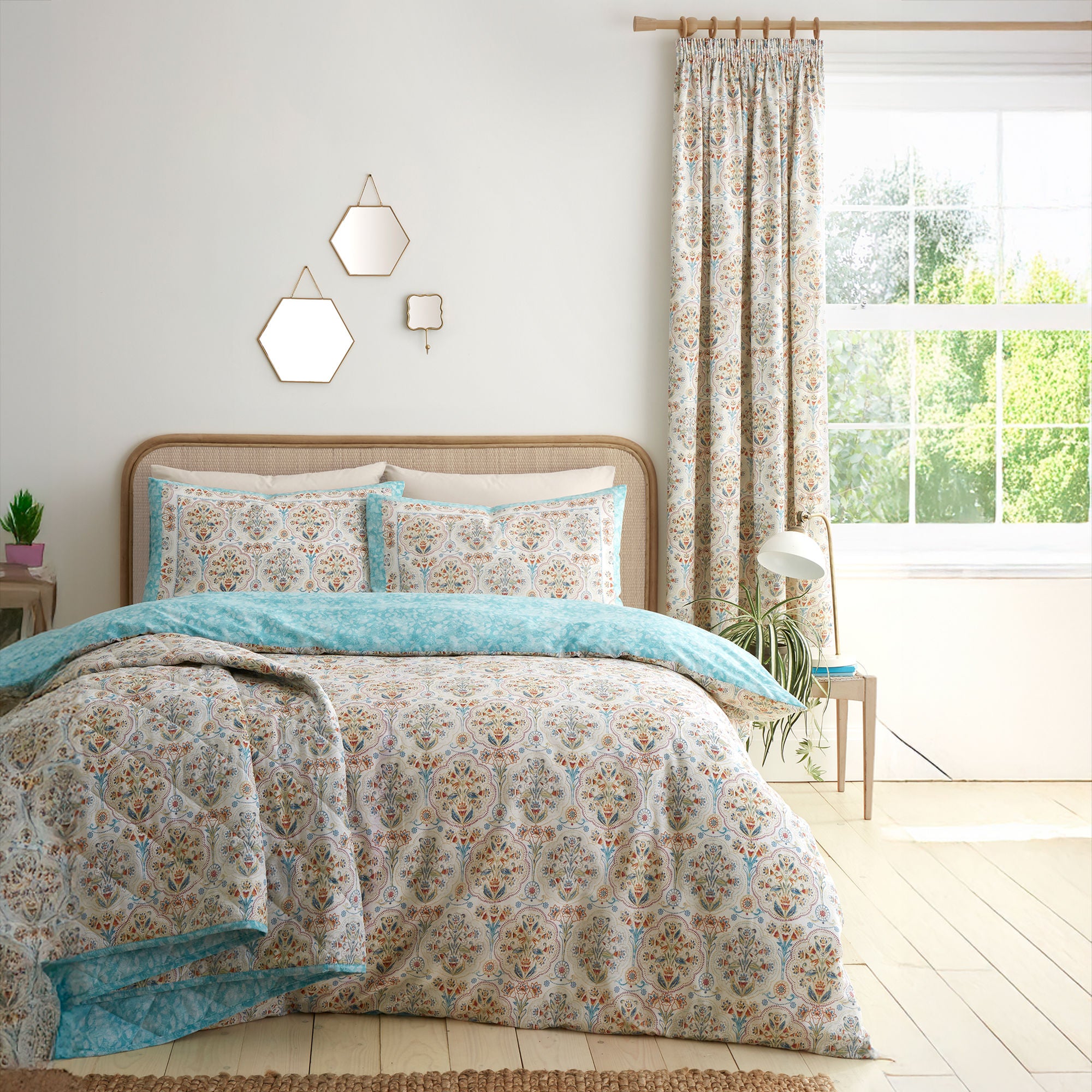 Edena Decorative Floral Pair of Pencil Pleat Curtains in Natural - Pair of Pencil Pleat Curtains - Dreams & Drapes