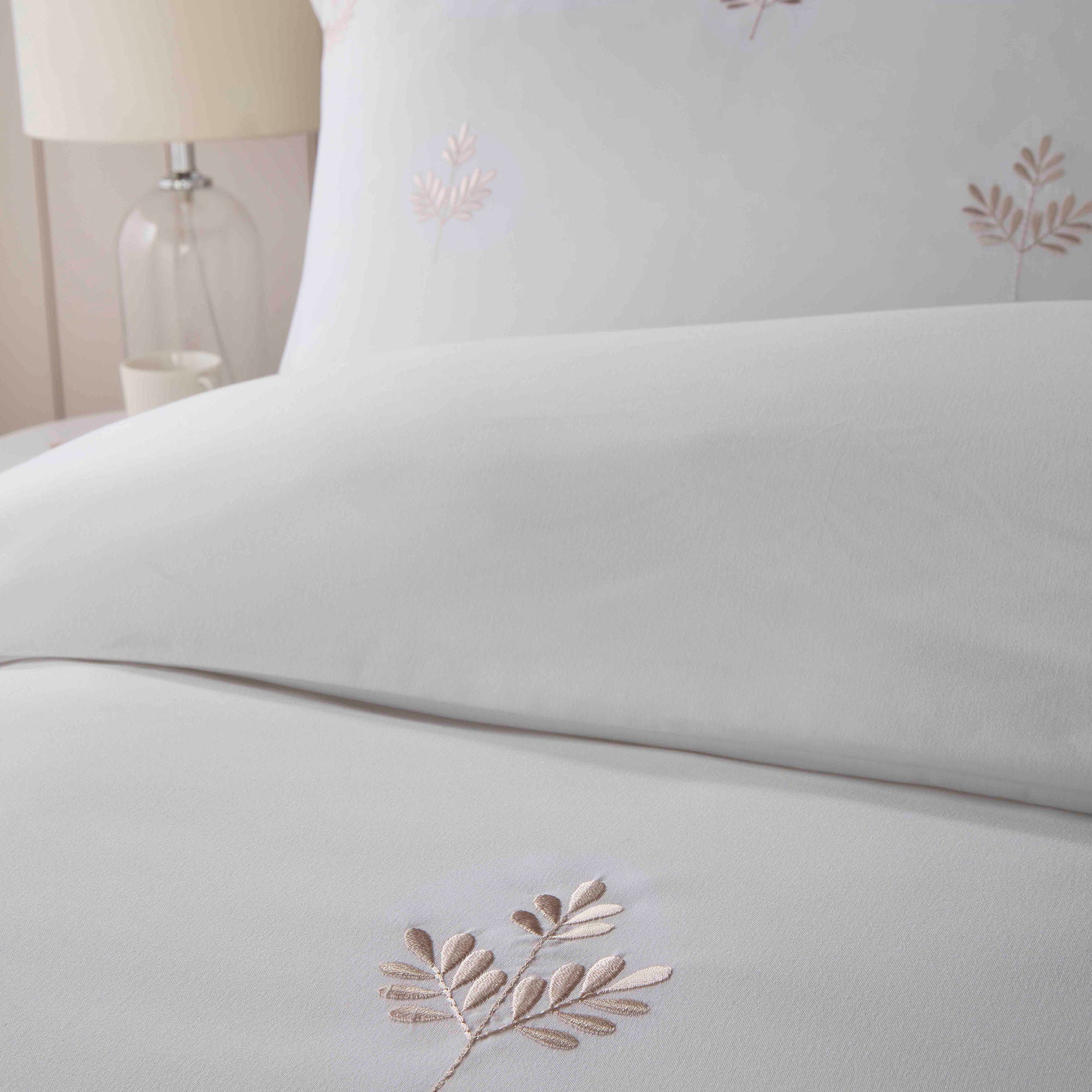 Emily Embroidery Duvet Cover Set by Serene in Natural - Duvet Cover Set - Serene