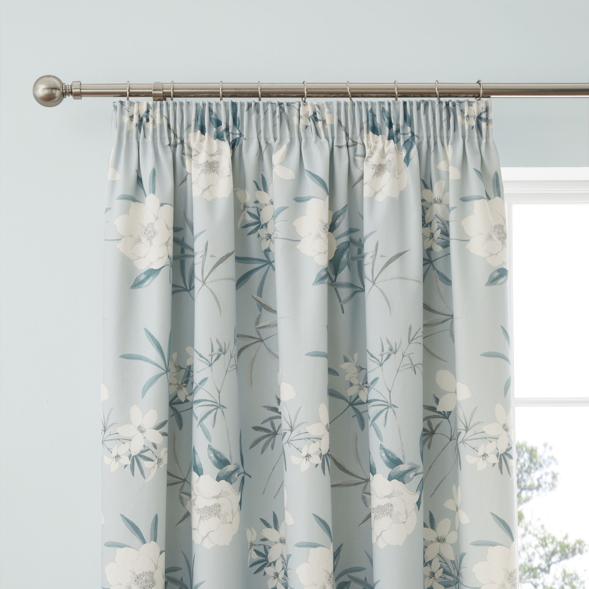 Eve Pair of Pencil Pleat Curtains With Tie-Backs by Dreams & Drapes Design in Duck Egg - Pair of Pencil Pleat Curtains With Tie-Backs - Dreams & Drapes Design