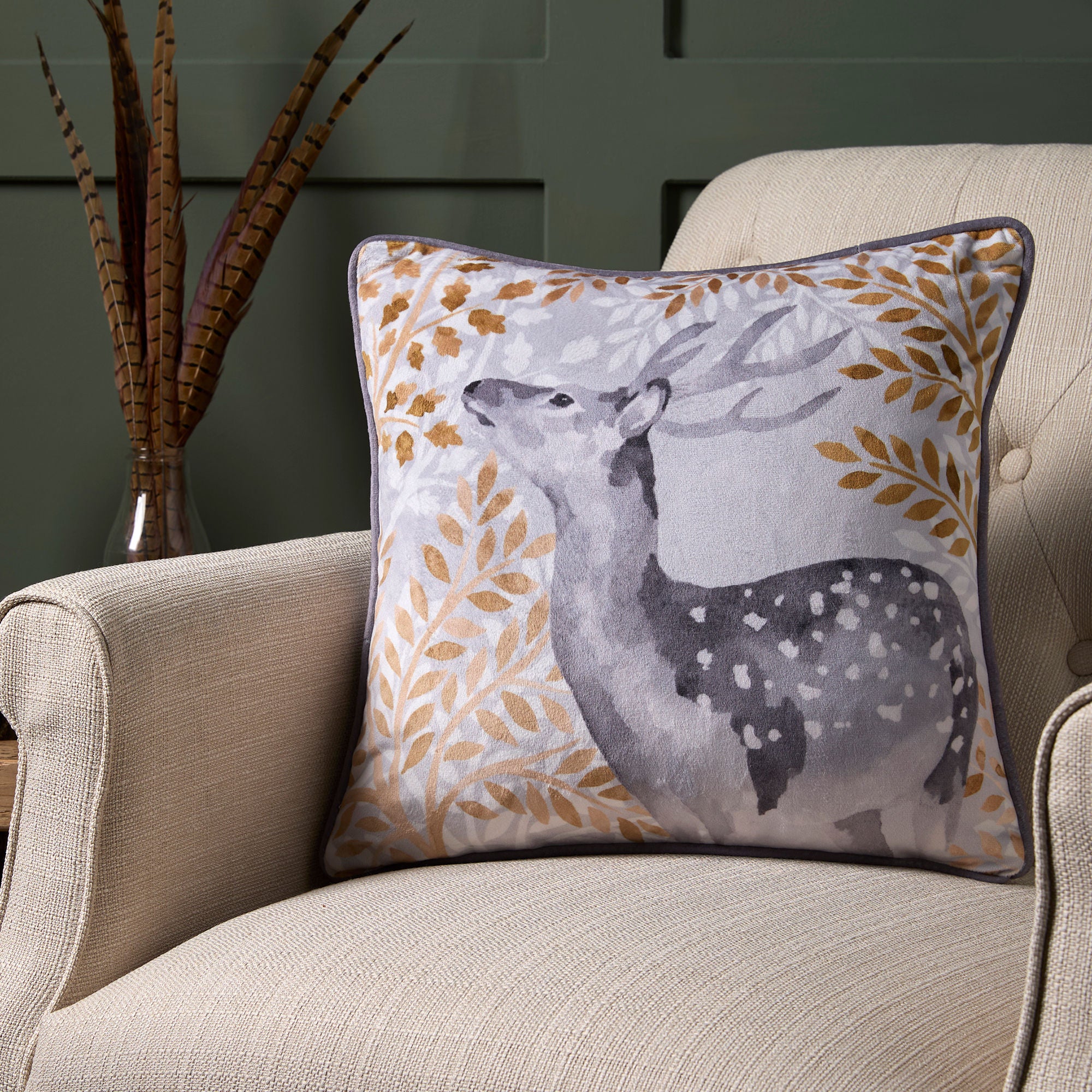 Forest Animals Cushion by Dreams & Drapes Lodge in Grey 43 x 43cm - Cushion - Dreams & Drapes Lodge