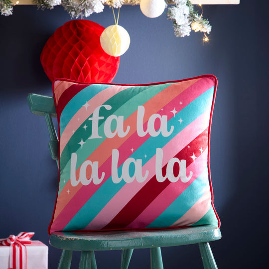 Fa La La Christmas Cushion in Multicolour 43 x 43cm