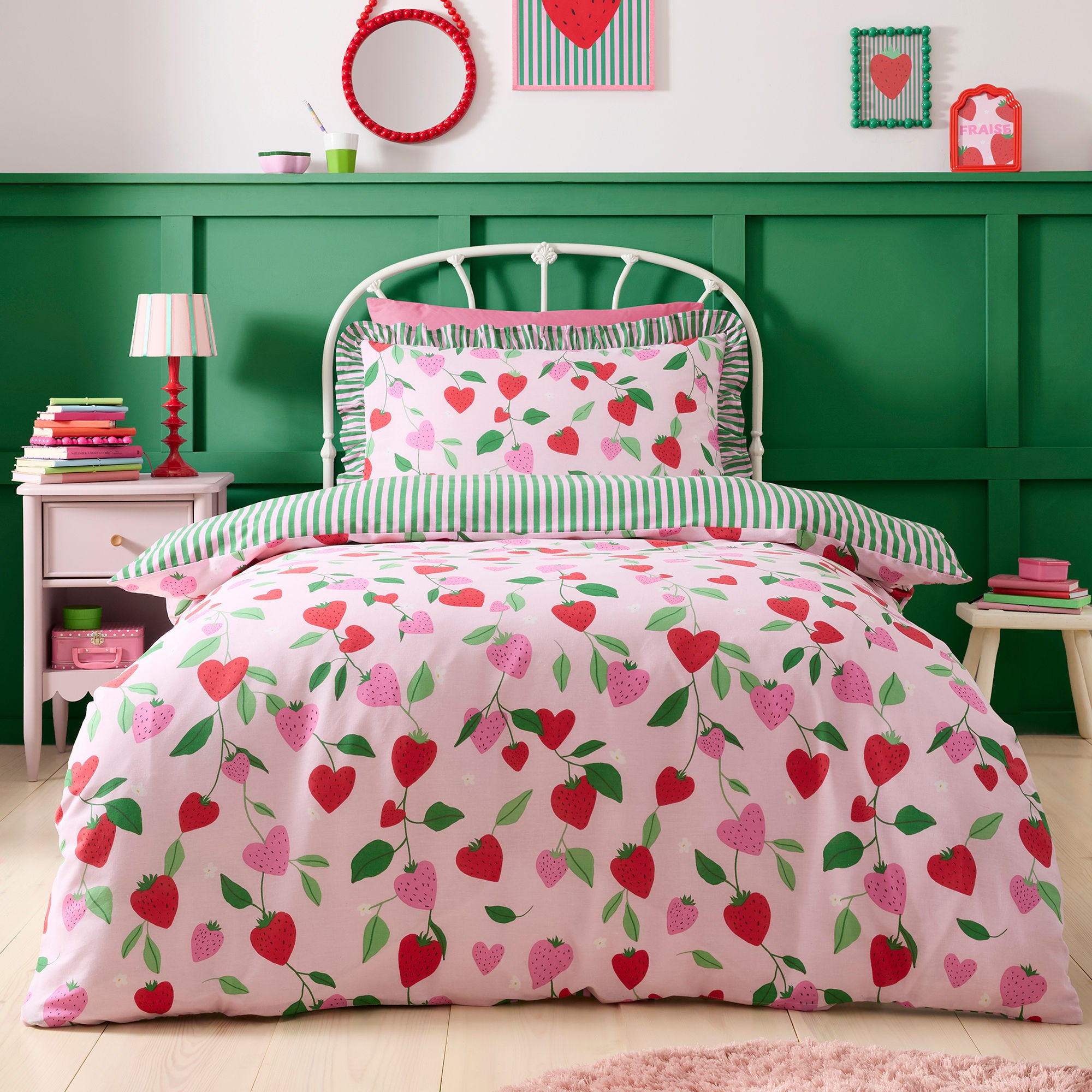 Fun Strawberries Duvet Cover Set in Pink - Duvet Cover Set - Bedlam