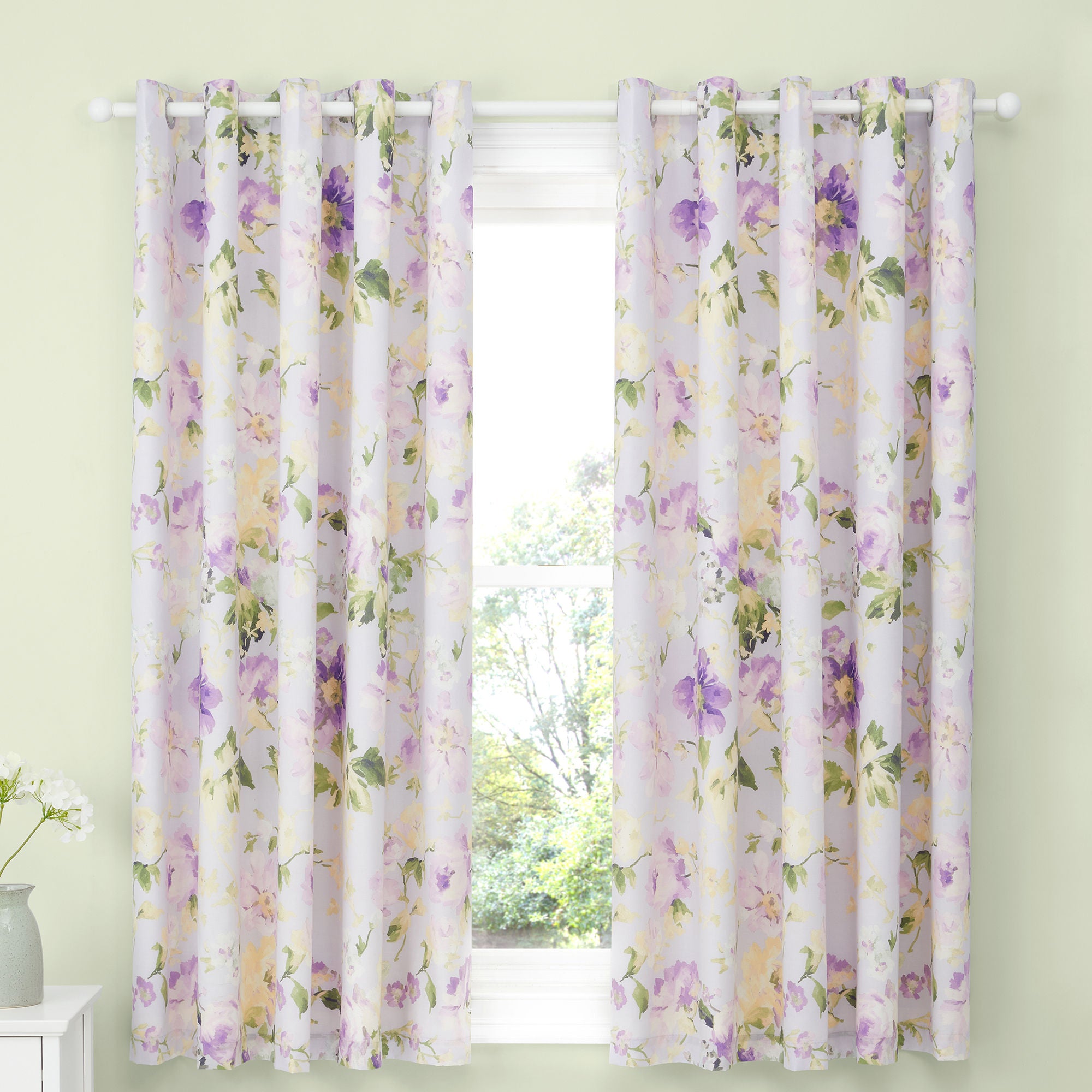 Flourette Pair of Eyelet Curtains by Dreams & Drapes Design in Lilac - Pair of Eyelet Curtains - Dreams & Drapes Design