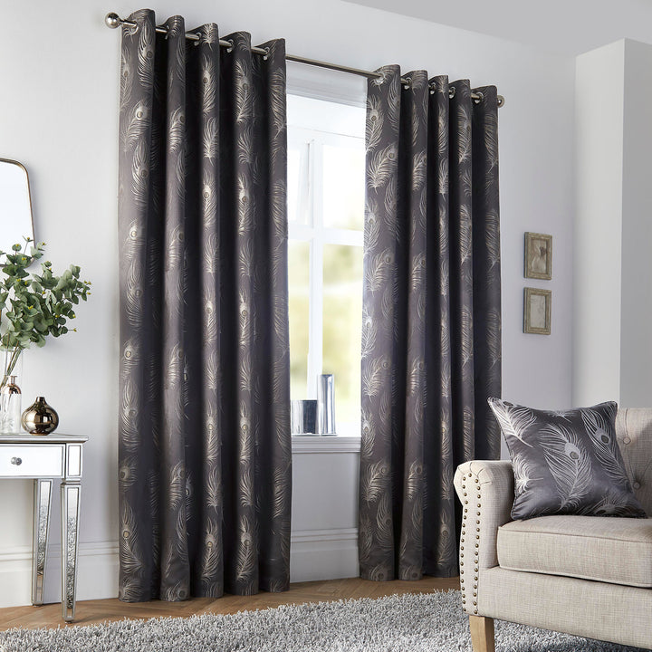 Feather Pair of Eyelet Curtains by Curtina in Slate - Pair of Eyelet Curtains - Curtina