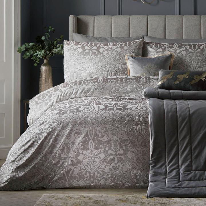 Firenza Duvet Cover Set by Laurence Llewelyn-Bowen in Silver - Duvet Cover Set - Laurence Llewelyn-Bowen