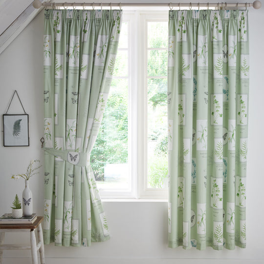 Floral Garden Pencil Pleat Curtains in Green