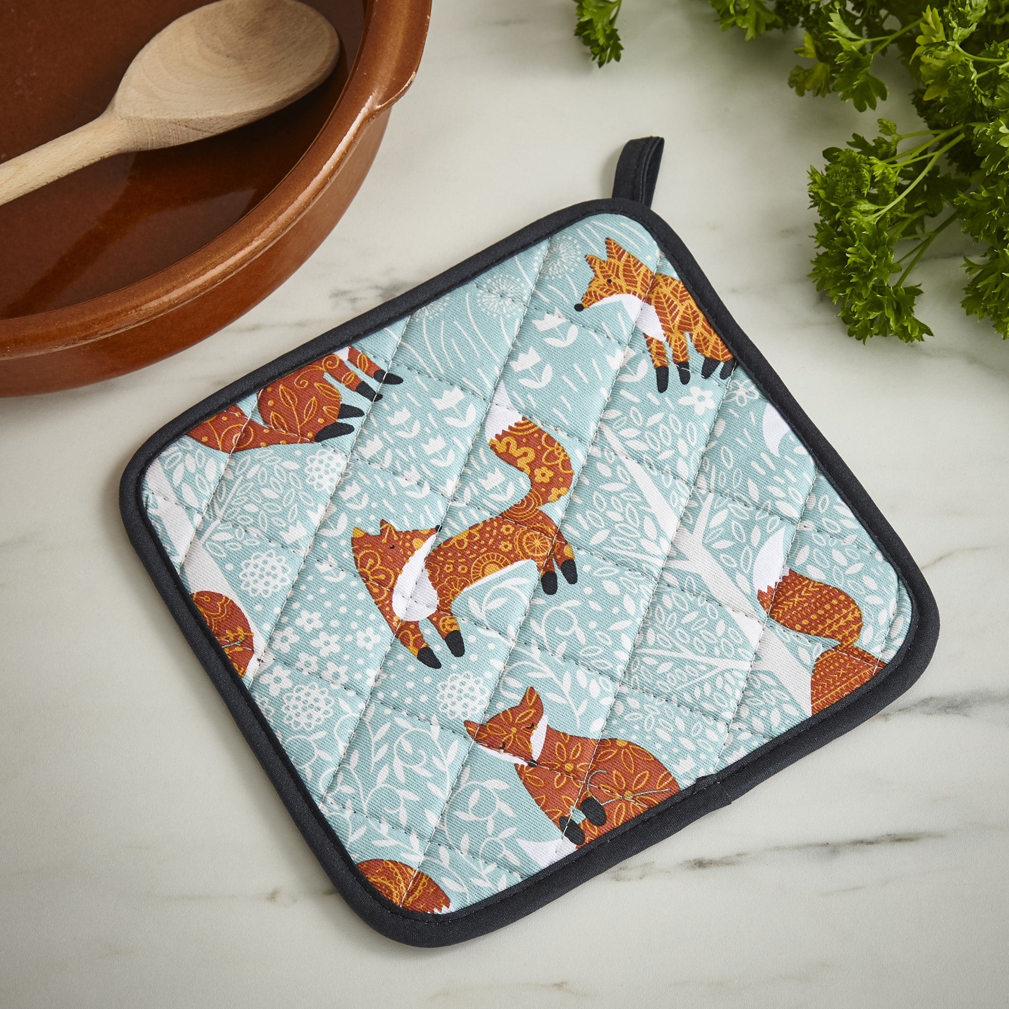 Ulster Weavers Heat Resistant Pot Mat - Foraging Fox (100% Cotton Outer; 100% Polyester wadding; CE marked, Blue) - Pot Mat - Ulster Weavers