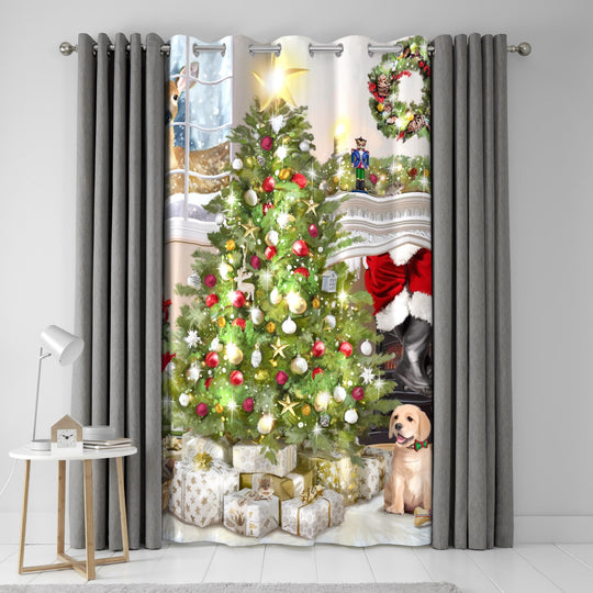 Christmas Tree Eyelet Single Panel Door Curtain by Fusion in Multi - Eyelet Single Panel Door Curtain - Fusion