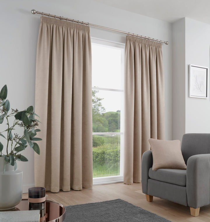 Galaxy Pair of Pencil Pleat Curtains by Fusion in Natural - Pair of Pencil Pleat Curtains - Fusion