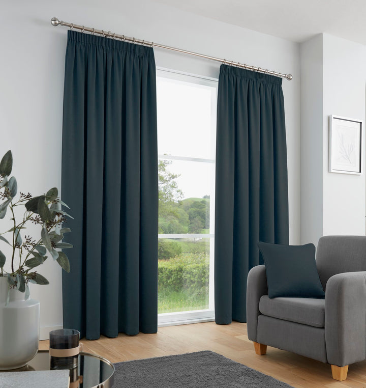 Galaxy Pair of Pencil Pleat Curtains by Fusion in Navy - Pair of Pencil Pleat Curtains - Fusion