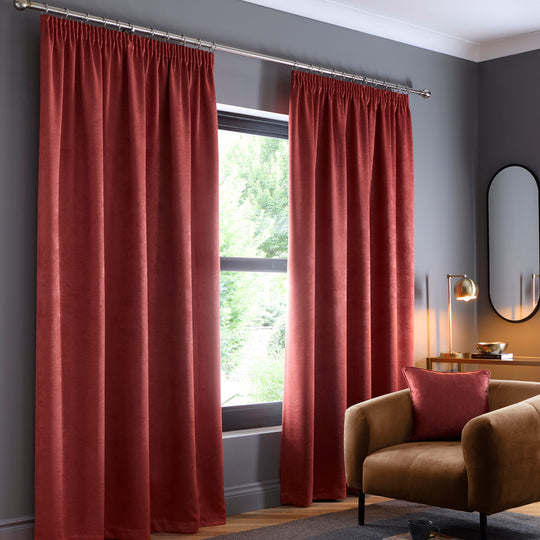 Galaxy Pencil Pleat Curtains in Terracotta