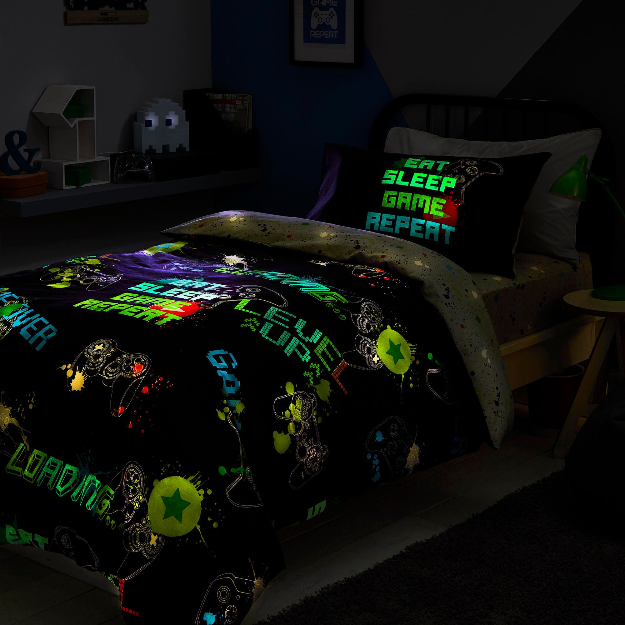 Game Glow Duvet Cover Set by Bedlam in Black - Duvet Cover Set - Bedlam