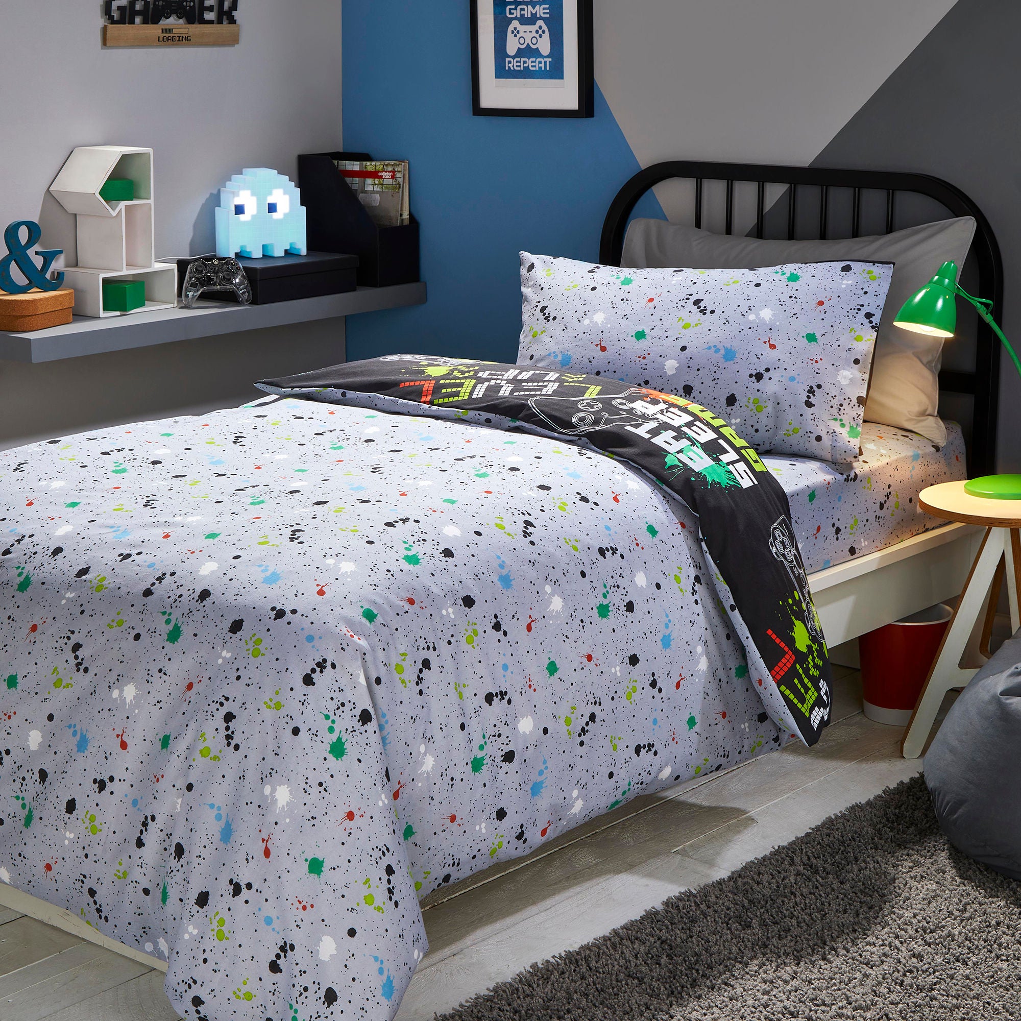 Game Glow Duvet Cover Set by Bedlam in Black - Duvet Cover Set - Bedlam