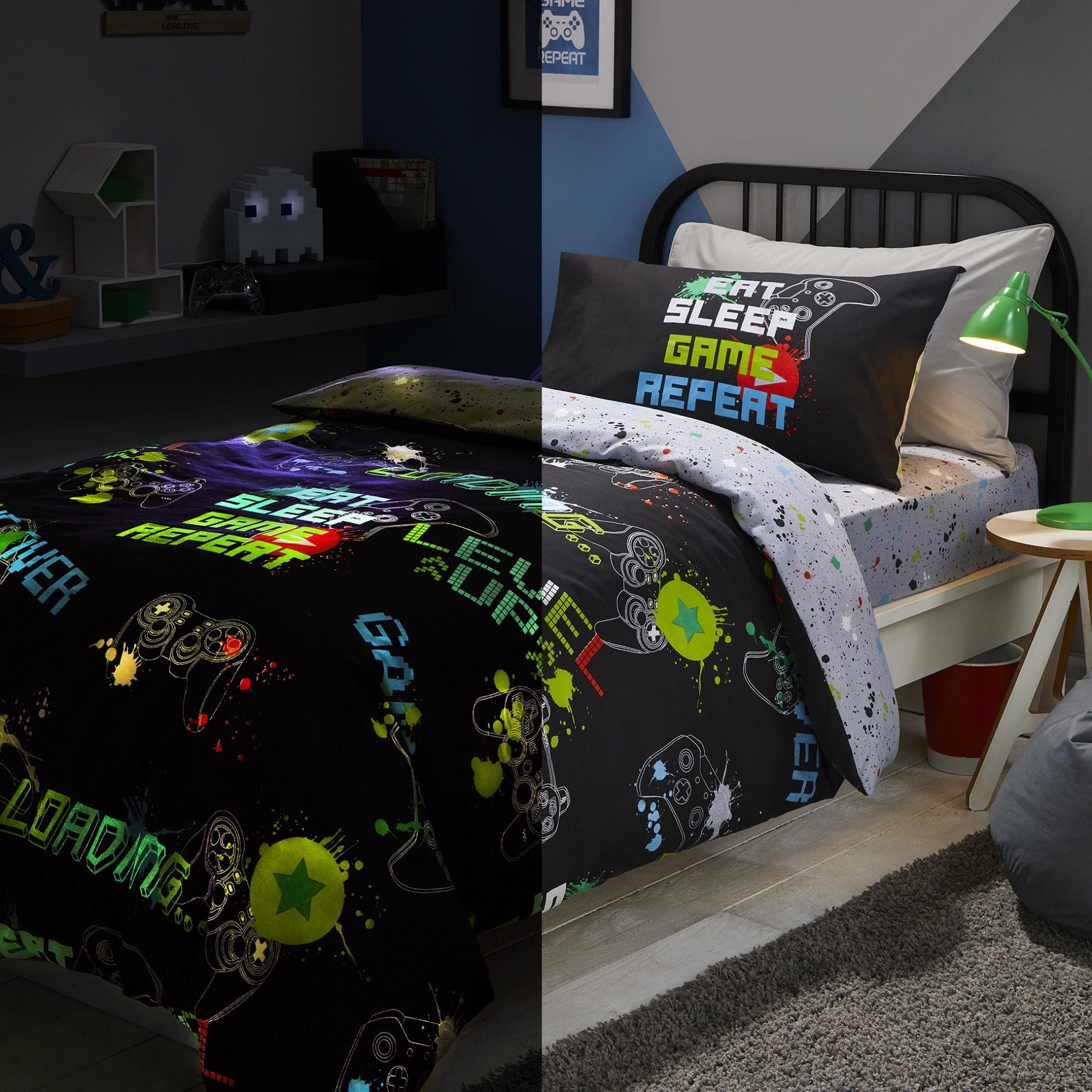 Game Glow Duvet Cover Set by Bedlam in Black - Duvet Cover Set - Bedlam