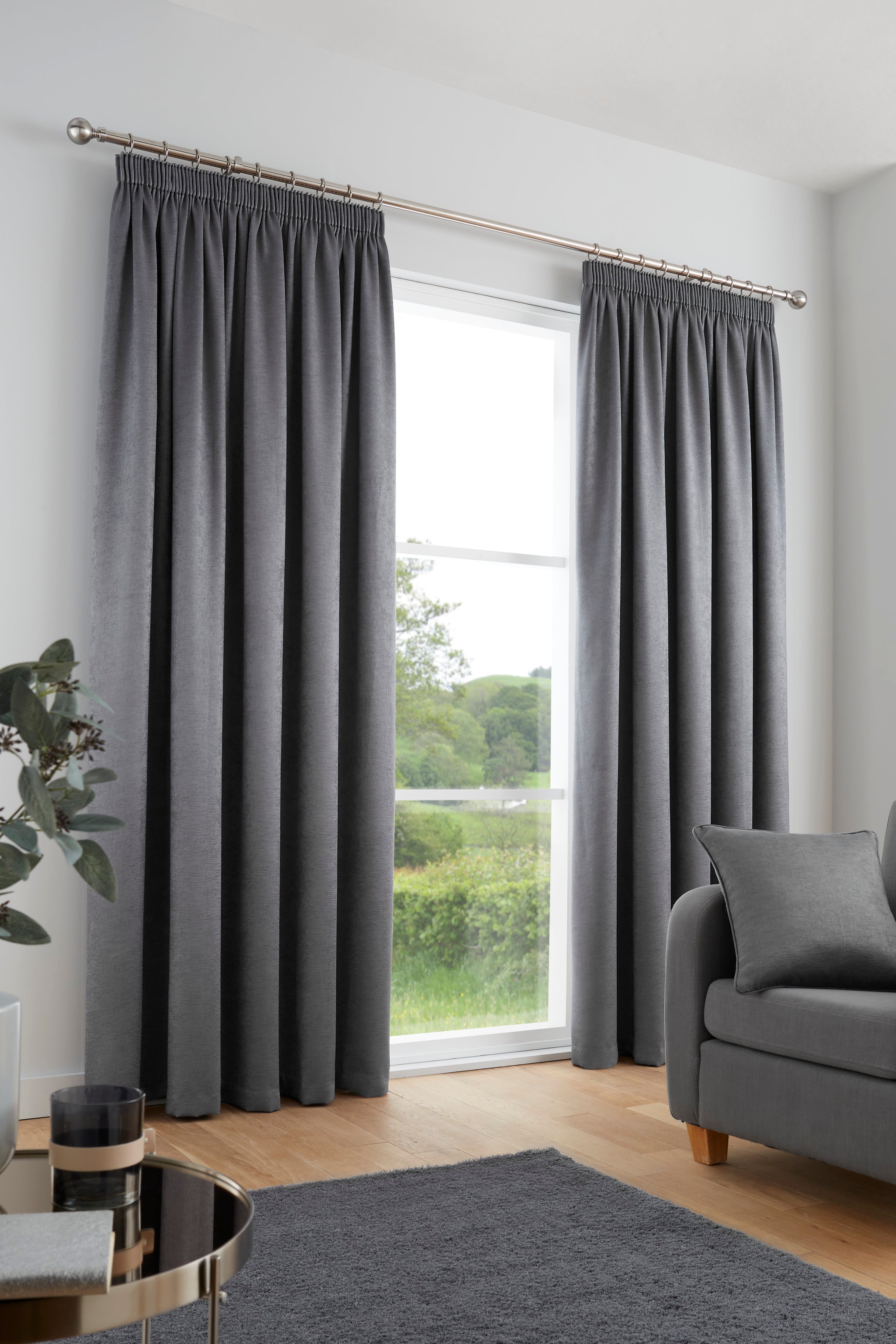 Galaxy Pair of Pencil Pleat Curtains by Fusion in Charcoal - Pair of Pencil Pleat Curtains - Fusion