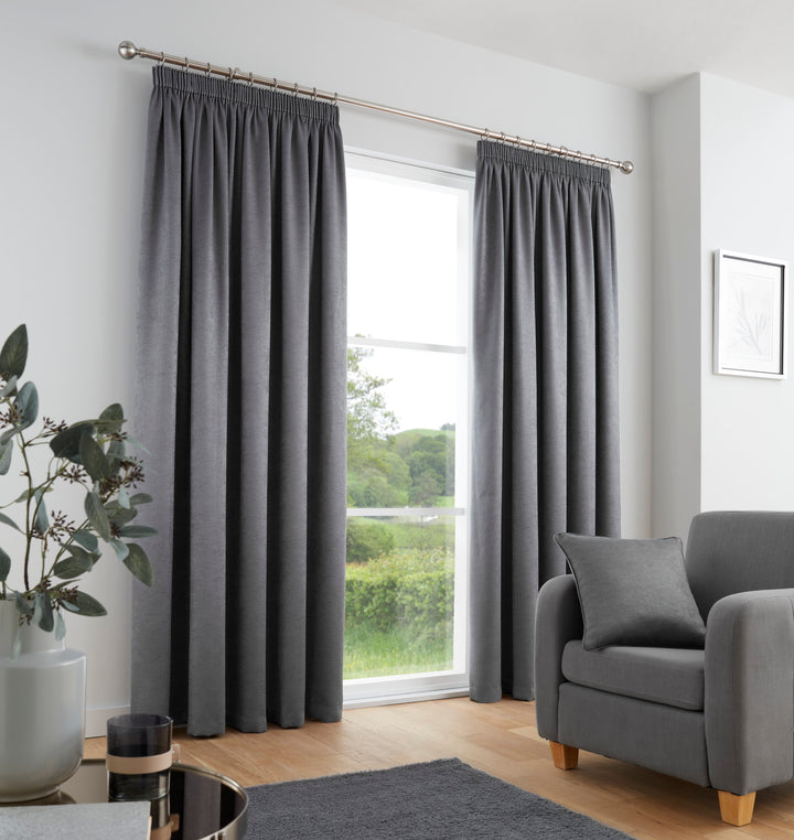 Galaxy Pair of Pencil Pleat Curtains by Fusion in Charcoal - Pair of Pencil Pleat Curtains - Fusion