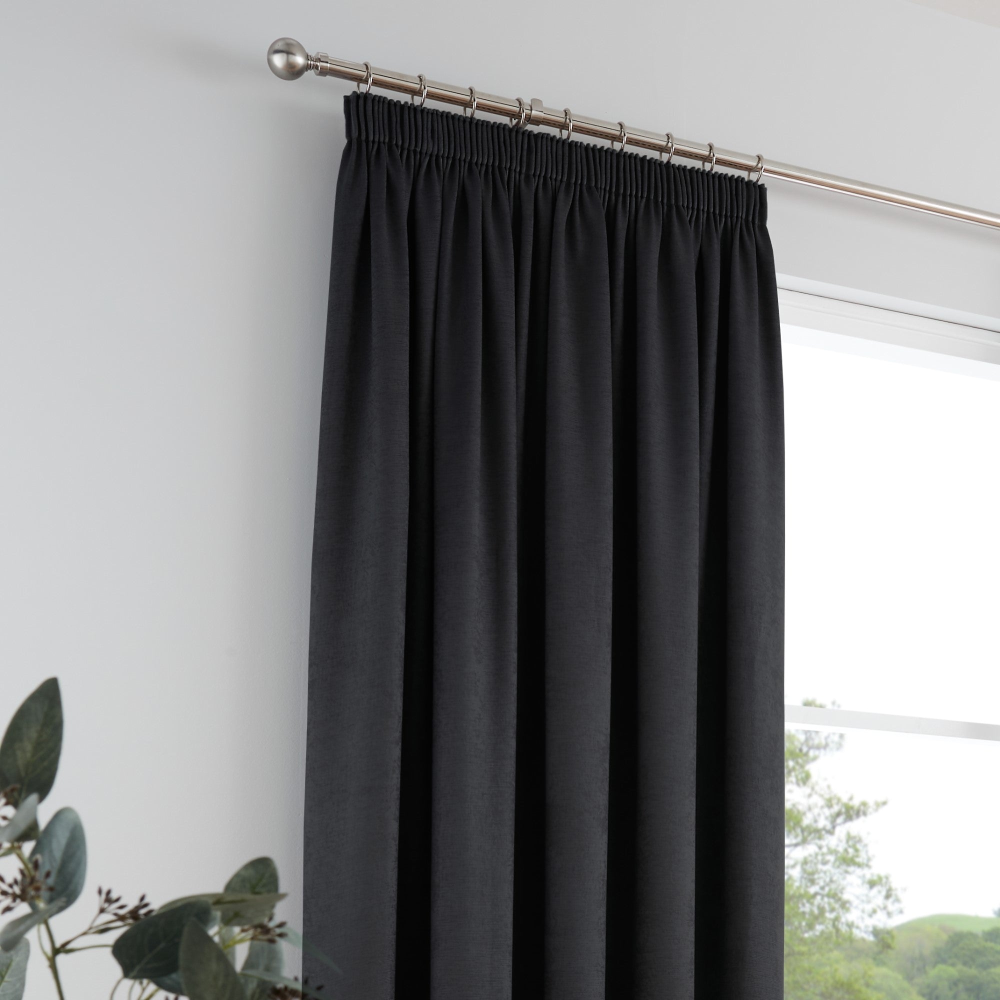 Galaxy Pair of Pencil Pleat Curtains by Fusion in Black - Pair of Pencil Pleat Curtains - Fusion
