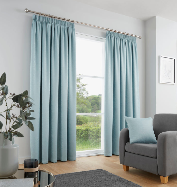 Galaxy Pair of Pencil Pleat Curtains by Fusion in Duck Egg - Pair of Pencil Pleat Curtains - Fusion