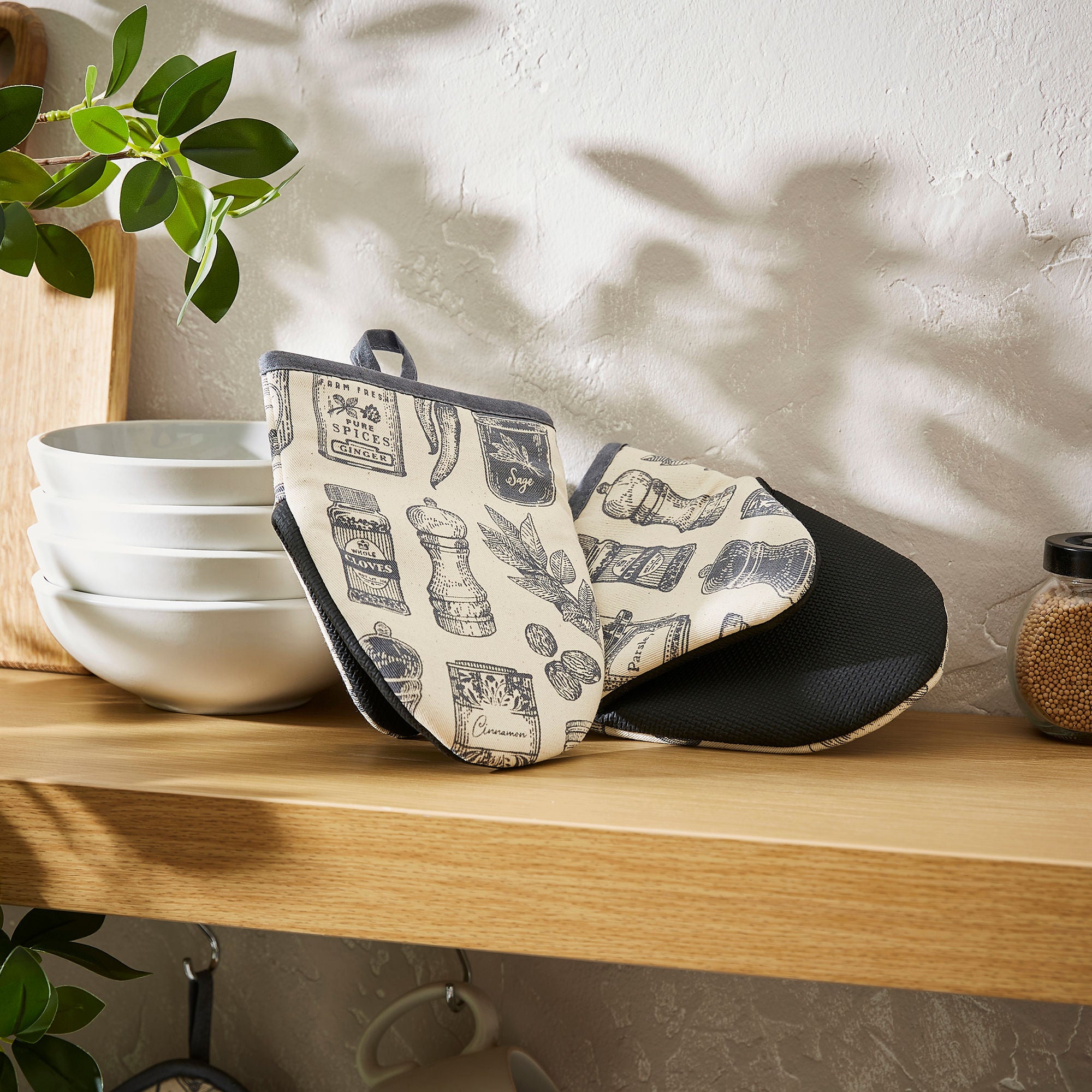 Ulster Weavers Herbs & Spices Microwave Mitts - Pair One Size in Grey - Micro Mitts - Ulster Weavers