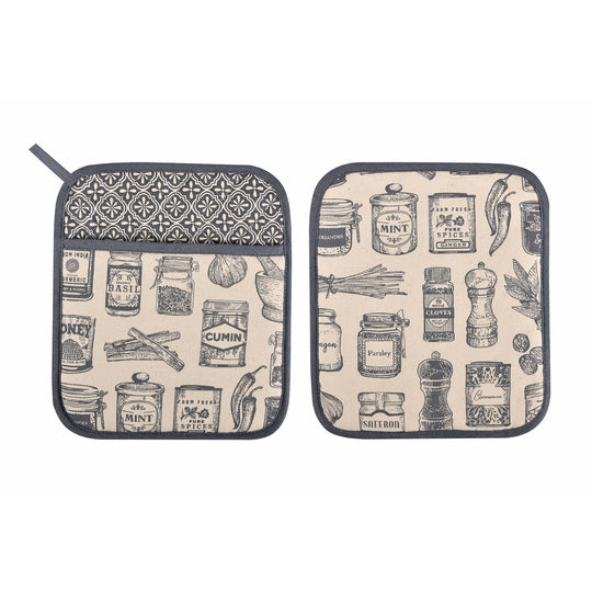 Herbs & Spices Pot Mitt in Grey