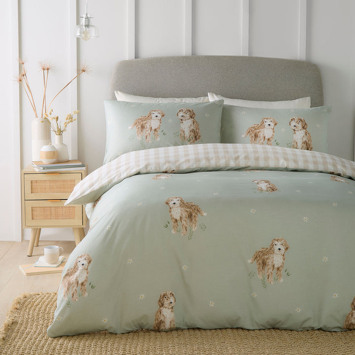 Hattie The Cockapoo Duvet Cover Set by Fusion in Green - Duvet Cover Set - Fusion