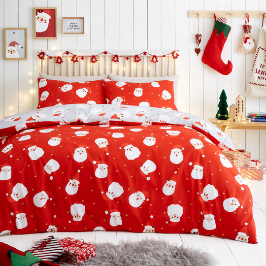 Happy Santa Christmas Duvet Cover Set in Red