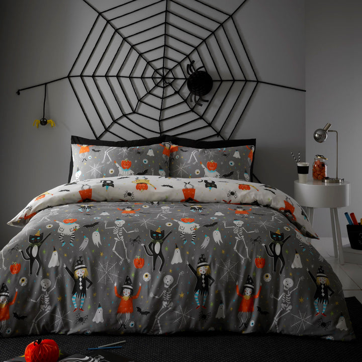 Halloween Party Duvet Cover Set by Bedlam in Grey - Duvet Cover Set - Bedlam