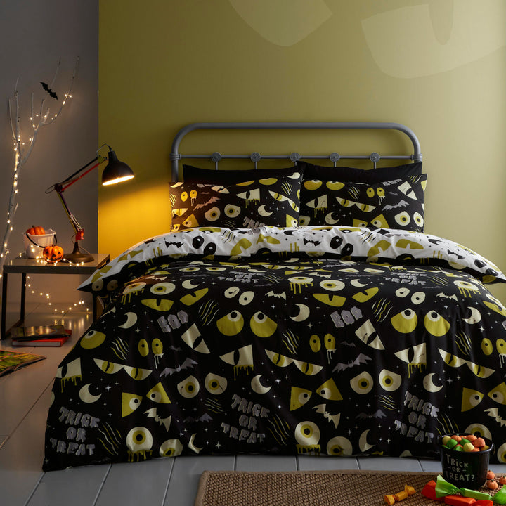 Halloween Trick or Treat Duvet Cover Set by Bedlam in Black - Duvet Cover Set - Bedlam