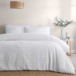 Honley Seersucker Duvet Cover Set by Serene in White - Duvet Cover Set - Serene