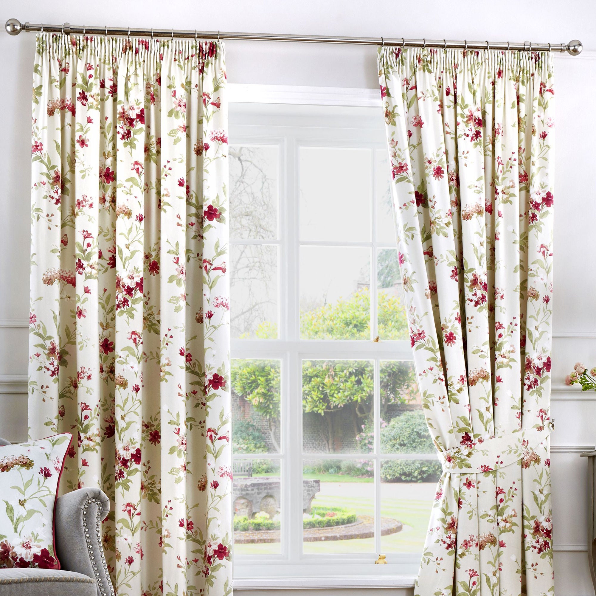 Jeannie Pair of Pencil Pleat Curtains by Fusion in Red - Pair of Pencil Pleat Curtains - Fusion