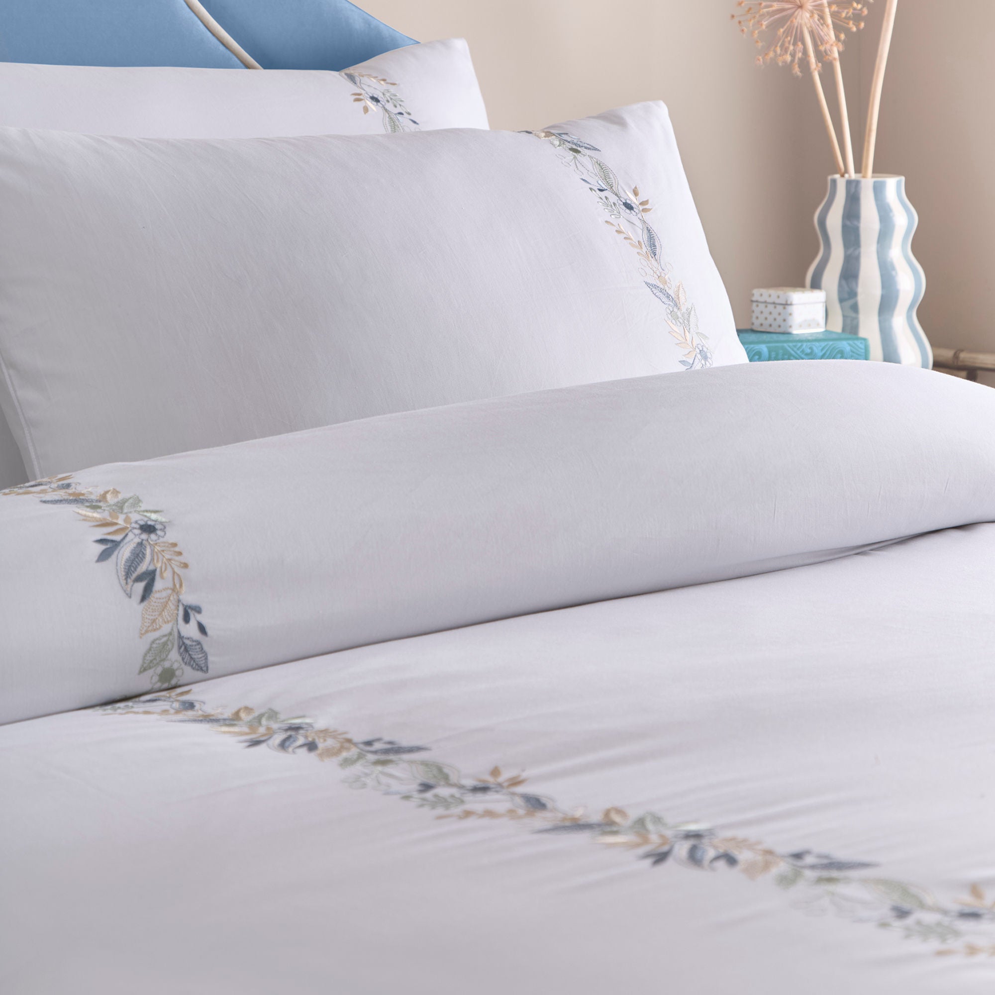 Julianna Embroidery Duvet Cover Set by Appletree Heritage in White - Duvet Cover Set - Appletree Heritage