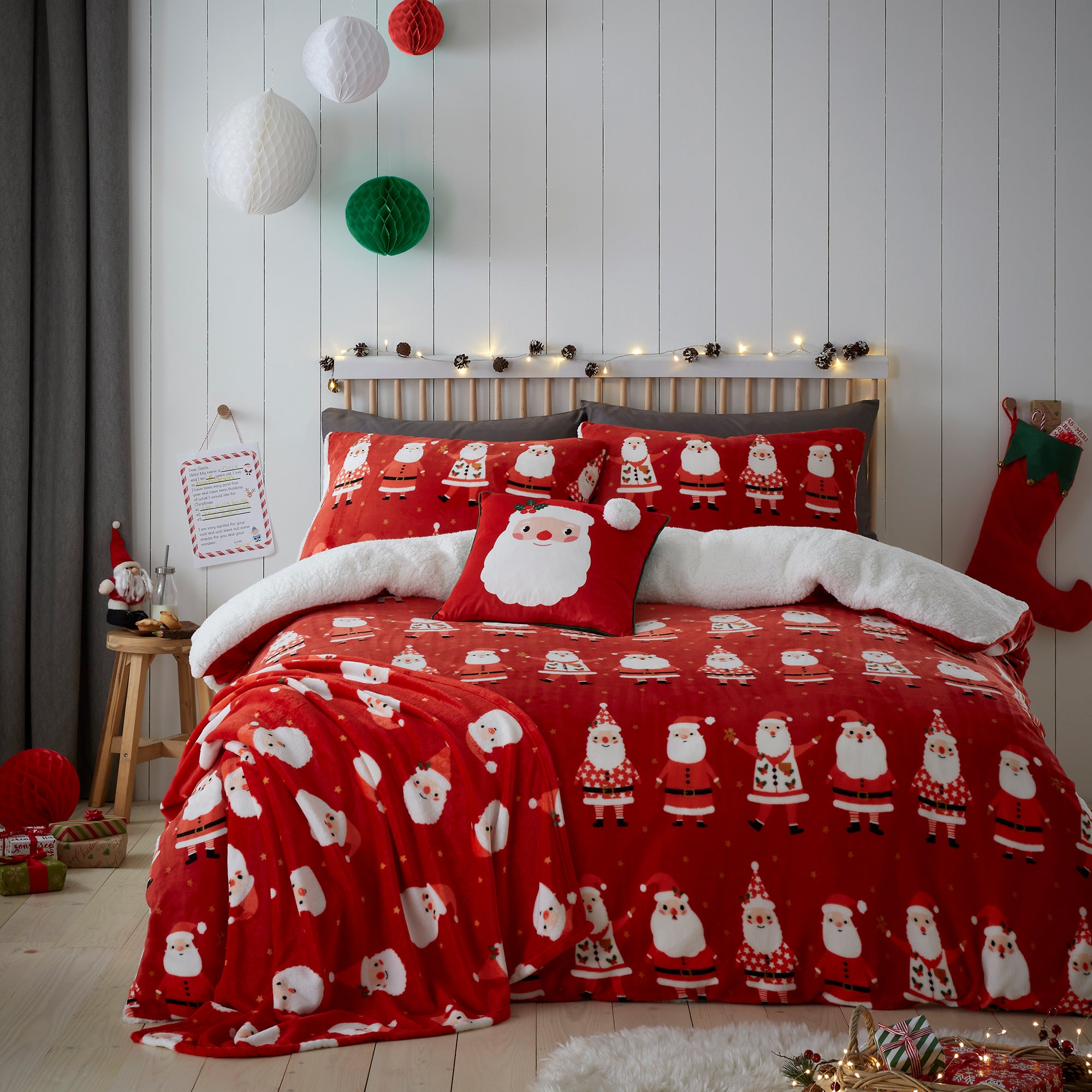 Jolly Santa Throw by Dreams & Drapes Design in Red 120 x 150cm - Throw - Dreams & Drapes Design